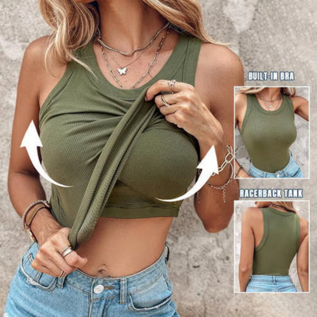 Rina Ribbed Tank Top | Built-In Bra, Soft & Breathable Fabric 0