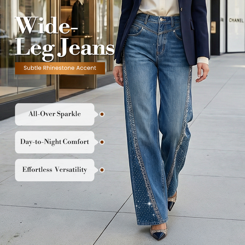 Rina Wide-Leg Jeans | Rhinestone Embellished, High-Waist 0