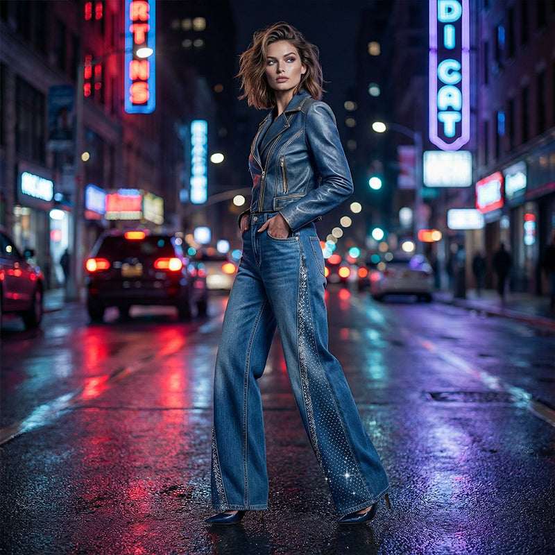 Rina Wide-Leg Jeans | Rhinestone Embellished, High-Waist 5