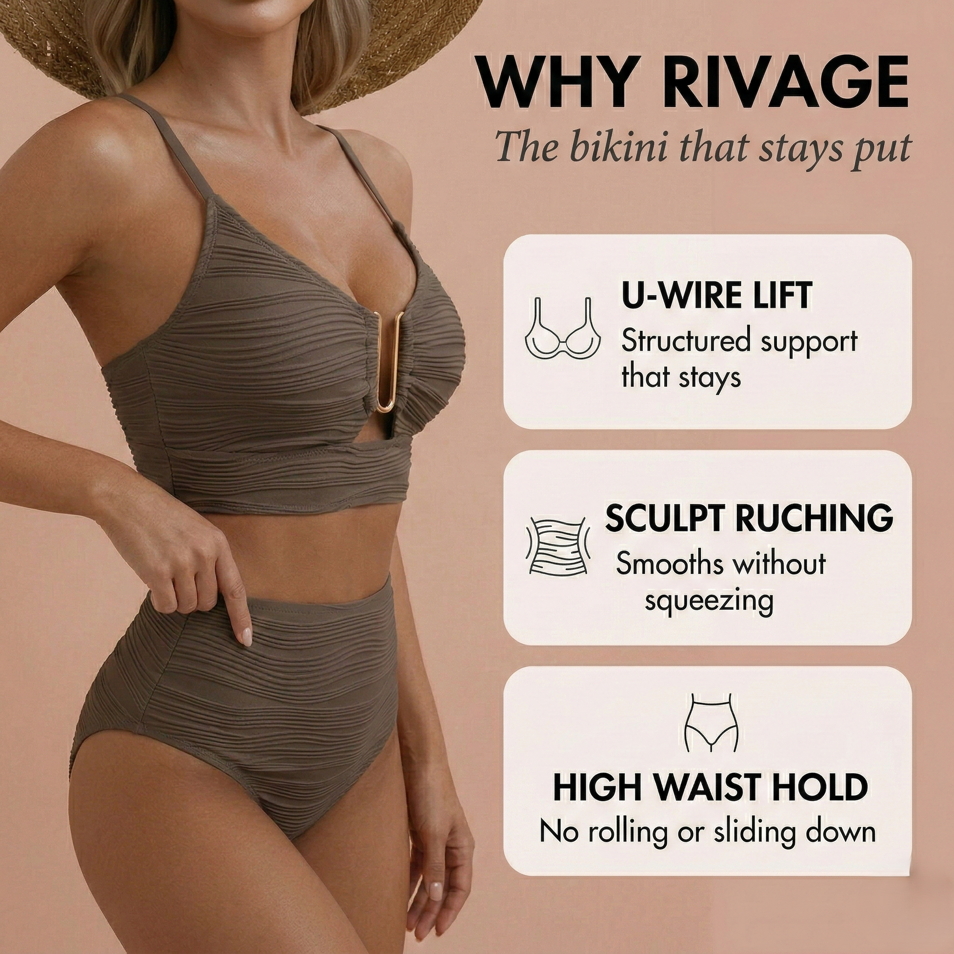 Rivage U-Wire Bikini Set | Textured High-Waist Design 3