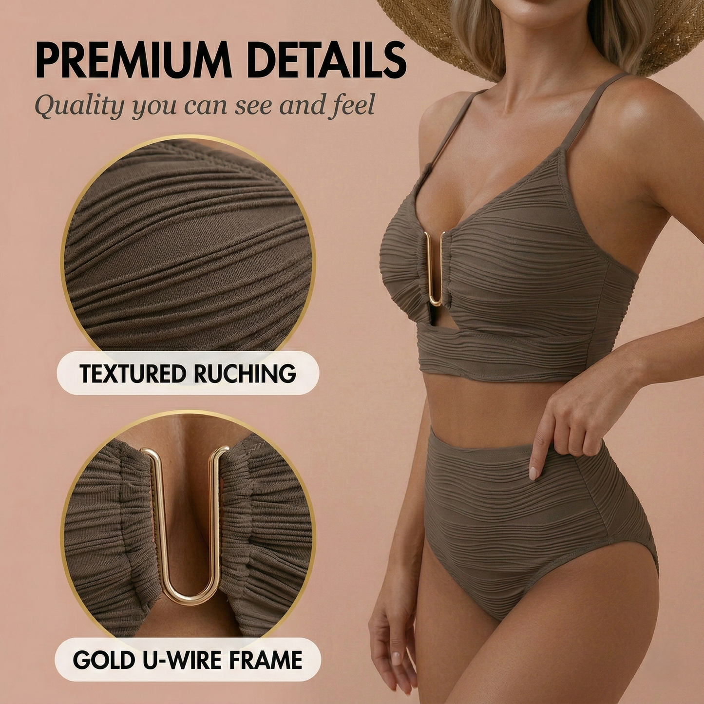 Rivage U-Wire Bikini Set | Textured High-Waist Design 4