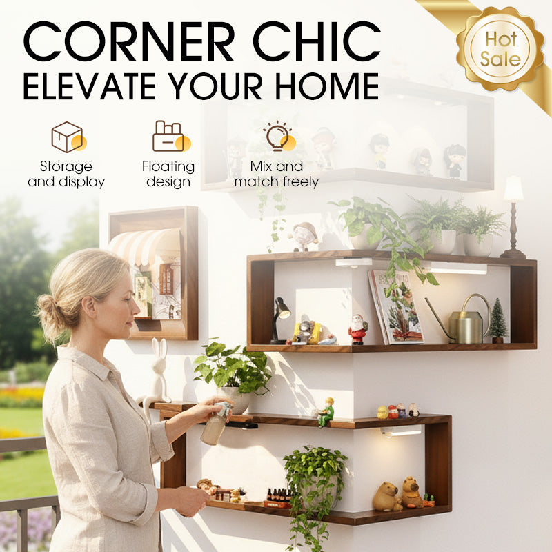 Rustic Corner Shelf Unit | Elegant Walnut Finish, Durable Wood Construction