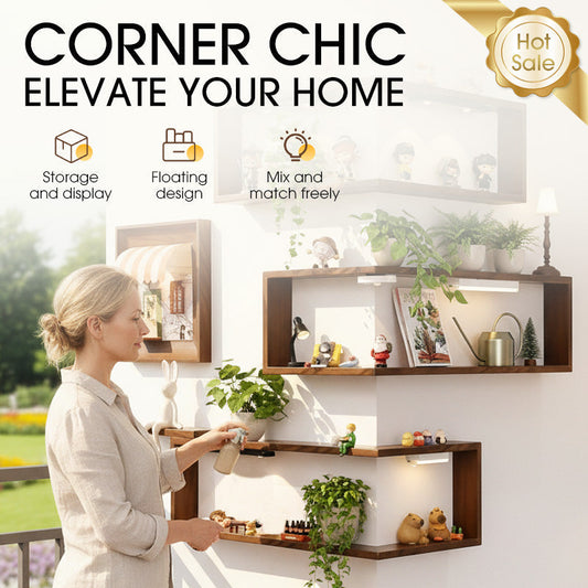 Rustic Corner Shelf Unit | Elegant Walnut Finish, Durable Wood Construction 0