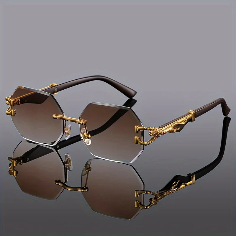 Liora — Rimless Gradient Sunglasses with Gold-Leopard Arms and UV Protection