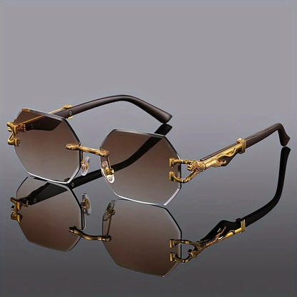 Liora — Rimless Gradient Sunglasses with Gold-Leopard Arms and UV Protection