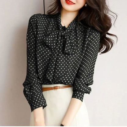 Liora — Lightweight Shawl Collar Blouse with Bow Detail for Women