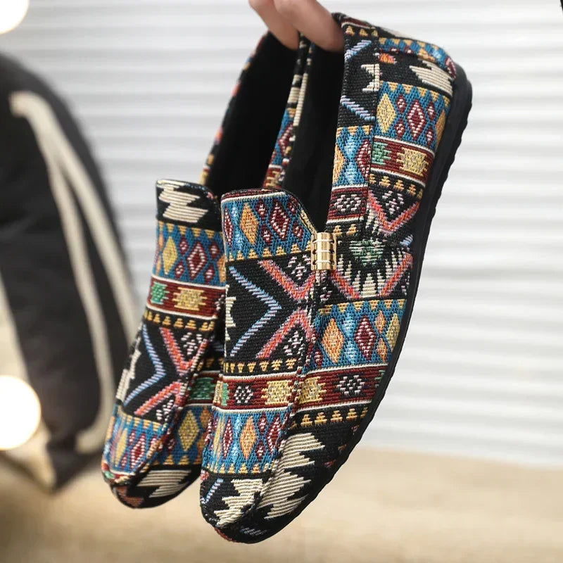 Norla Canvas Loafers — Lightweight Breathable Shoes with Aztec Pattern