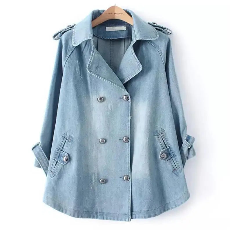 Liora — Double-Breasted Lightweight Denim Coat with A-Line Fit