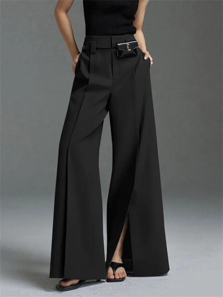 Mavren — High-Waisted Pleated Trousers with Front Split for Office Wear