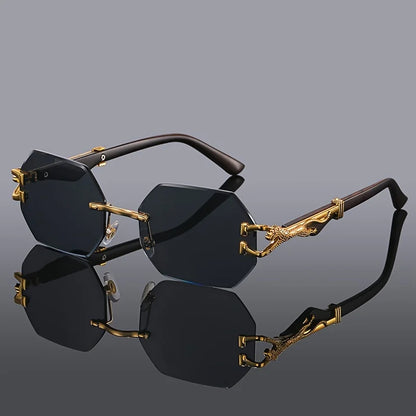 Liora — Rimless Gradient Sunglasses with Gold-Leopard Arms and UV Protection
