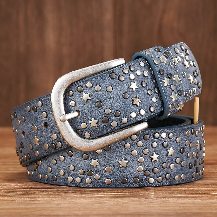 Celestis Studded Leather Belt — Cosmic Star Accent Accessory