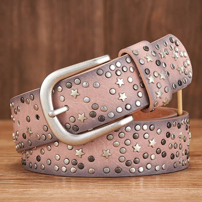 Celestis Studded Leather Belt — Cosmic Star Accent Accessory