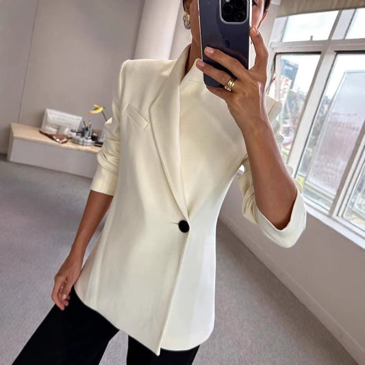 Satin Chic Blazer | Loose Fit, Notched Collar 0