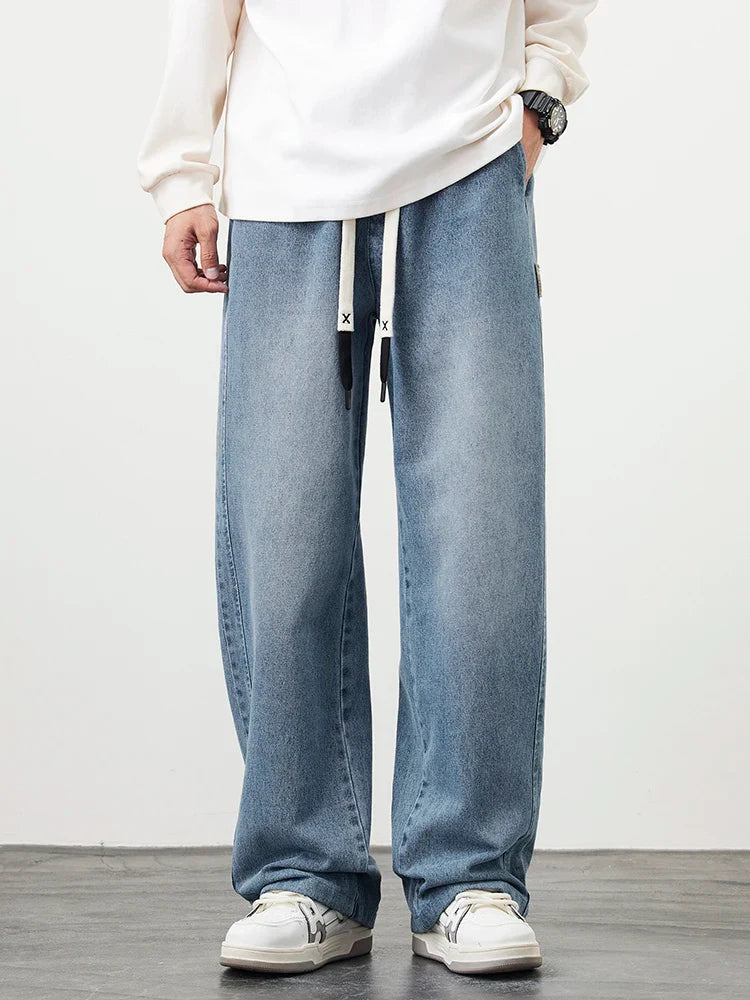 Loreo Wideleg Denim Pants — Relaxed Fit with Adjustable Drawstring Waistband
