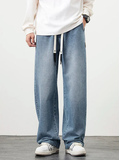 Loreo Wideleg Denim Pants — Relaxed Fit with Adjustable Drawstring Waistband