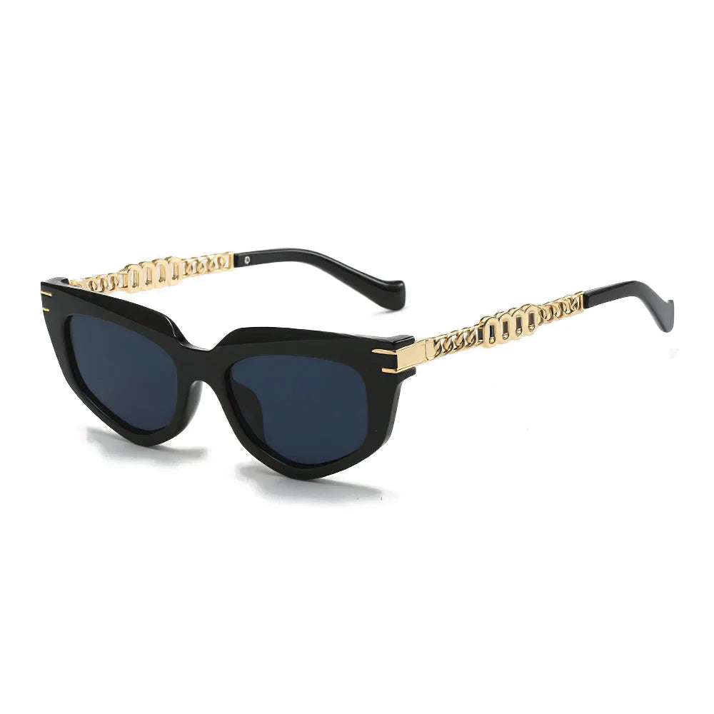 Emberlyn — Óculos de Sol UV400 Estilo Gatinho com Hastes em Corrente Dourada