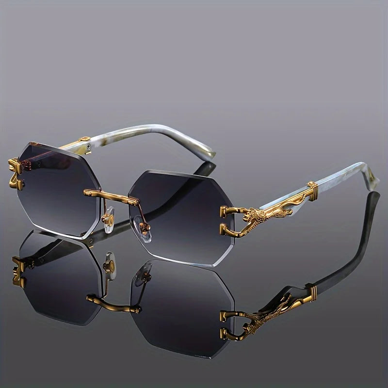 Liora — Rimless Gradient Sunglasses with Gold-Leopard Arms and UV Protection