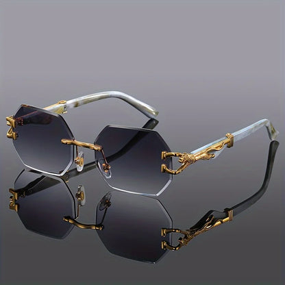 Liora — Rimless Gradient Sunglasses with Gold-Leopard Arms and UV Protection