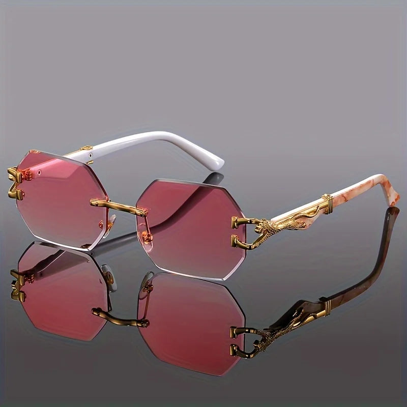 Liora — Rimless Gradient Sunglasses with Gold-Leopard Arms and UV Protection
