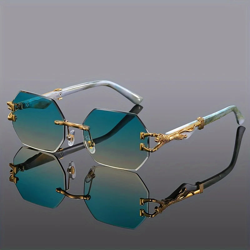Liora — Rimless Gradient Sunglasses with Gold-Leopard Arms and UV Protection