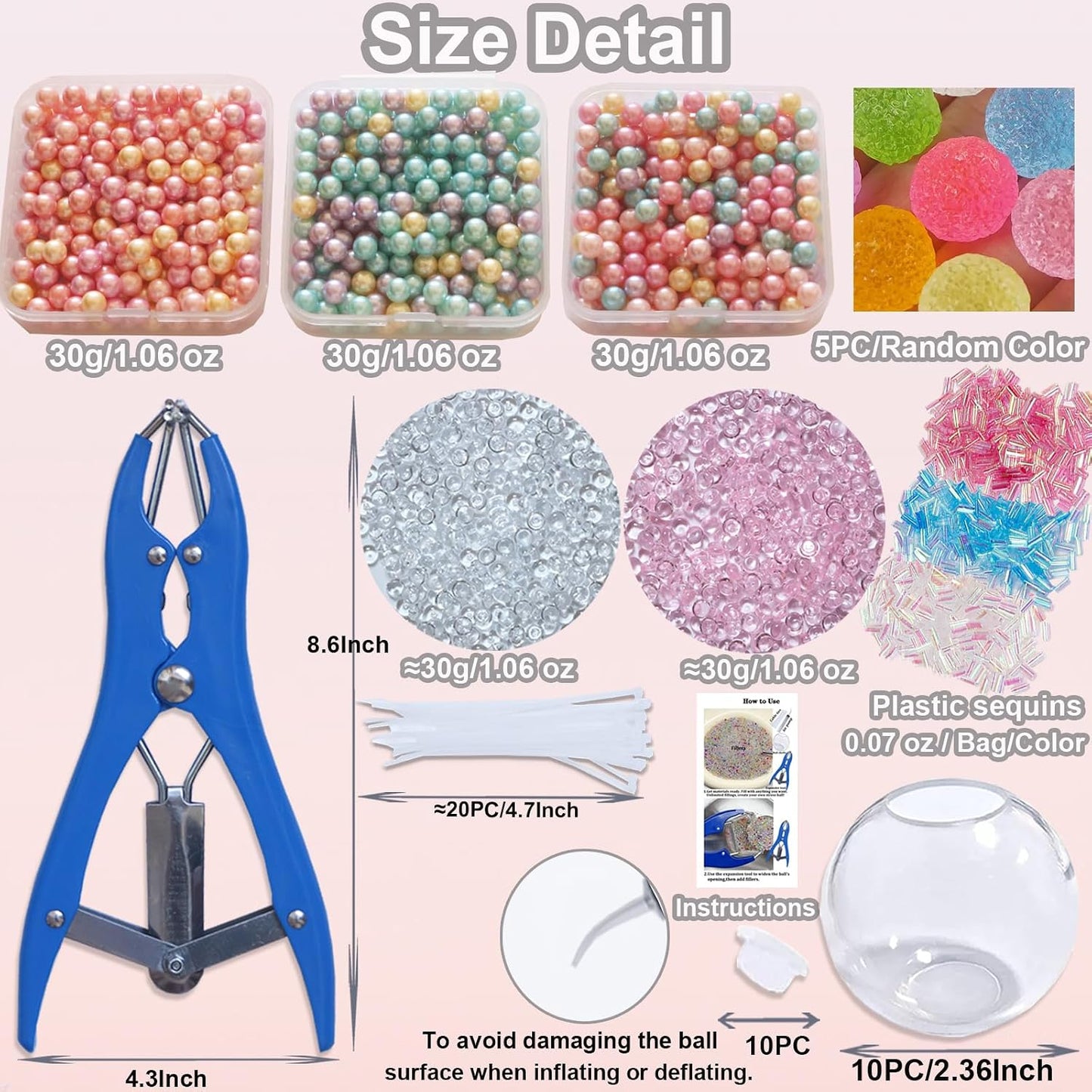 Sensa DIY Stress Ball Kit | 6 Filling Packs, 10 Soft Transparent Skins 1