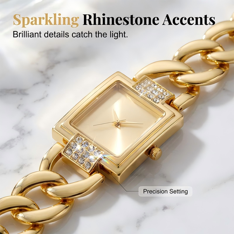 Sera Square Dial Women's Watch | Rhinestone Accents, Chain-Link Bracelet 2