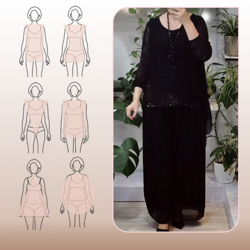 Sera Women's Set | Sequin Blouse & Wide-Leg Pants, Elegant Two Piece Set 2