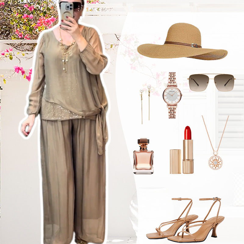 Sera Women's Set | Sequin Blouse & Wide-Leg Pants, Elegant Two Piece Set 5