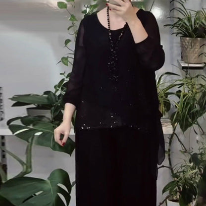 Sera Women's Set | Sequin Blouse & Wide-Leg Pants, Elegant Two Piece Set 9