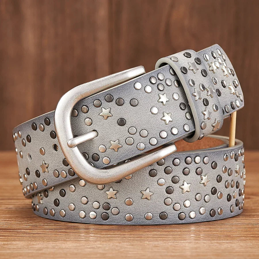 Celestis Studded Leather Belt — Cosmic Star Accent Accessory
