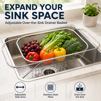 Silo Drainer Basket | Adjustable Stainless Steel Sink Drying Rack 1