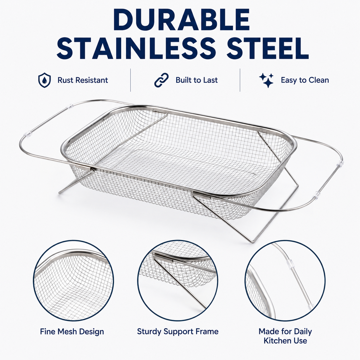 Silo Drainer Basket | Adjustable Stainless Steel Sink Drying Rack 5