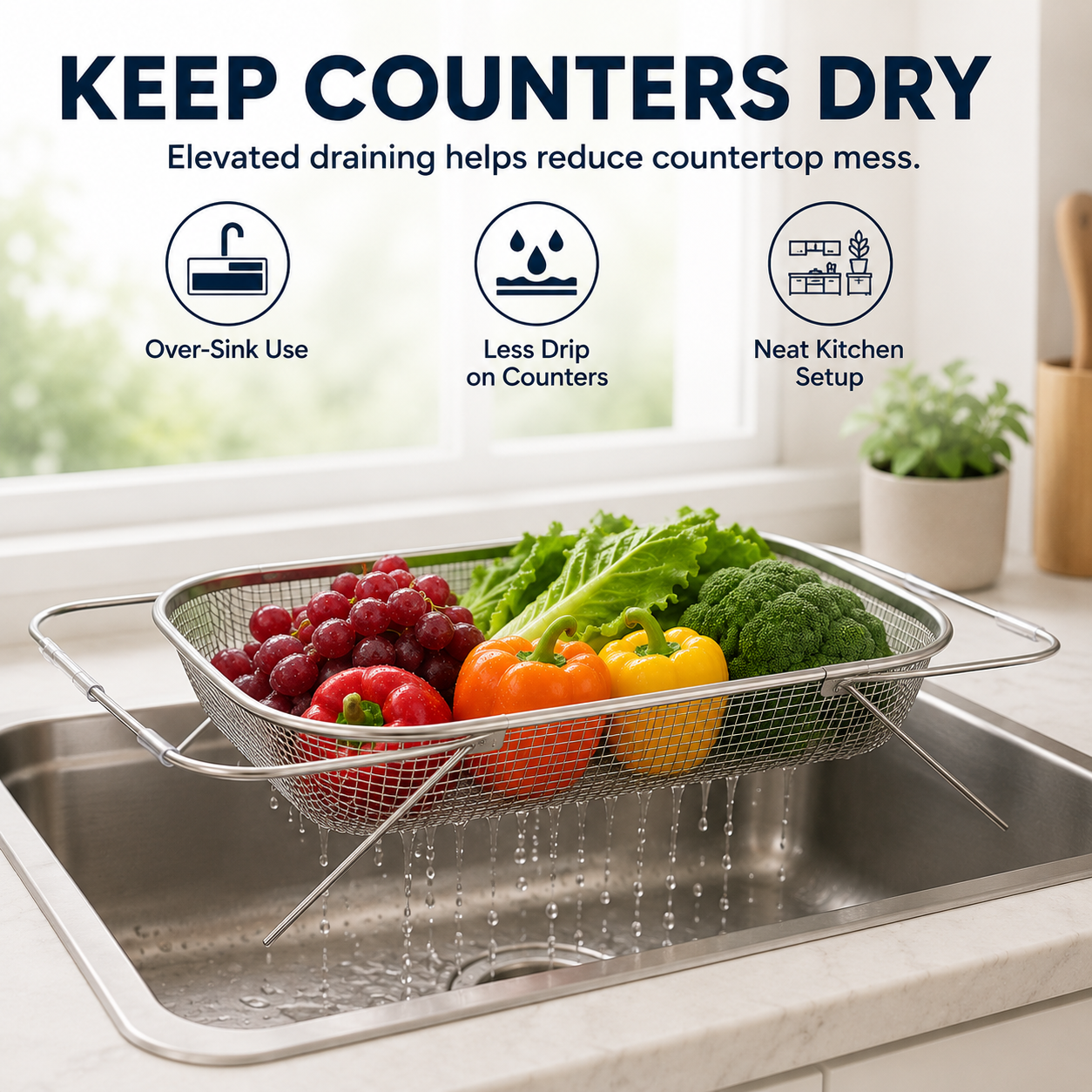 Silo Drainer Basket | Adjustable Stainless Steel Sink Drying Rack 6