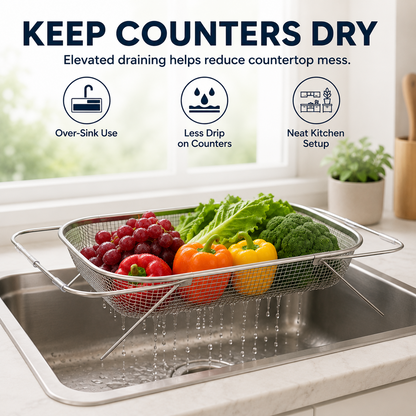 Silo Drainer Basket | Adjustable Stainless Steel Sink Drying Rack 6
