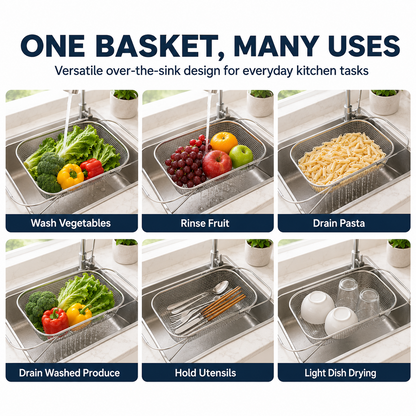 Silo Drainer Basket | Adjustable Stainless Steel Sink Drying Rack 7