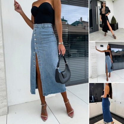 Sleek Denim Skirt | Button Closure, Bodycon Fit 1