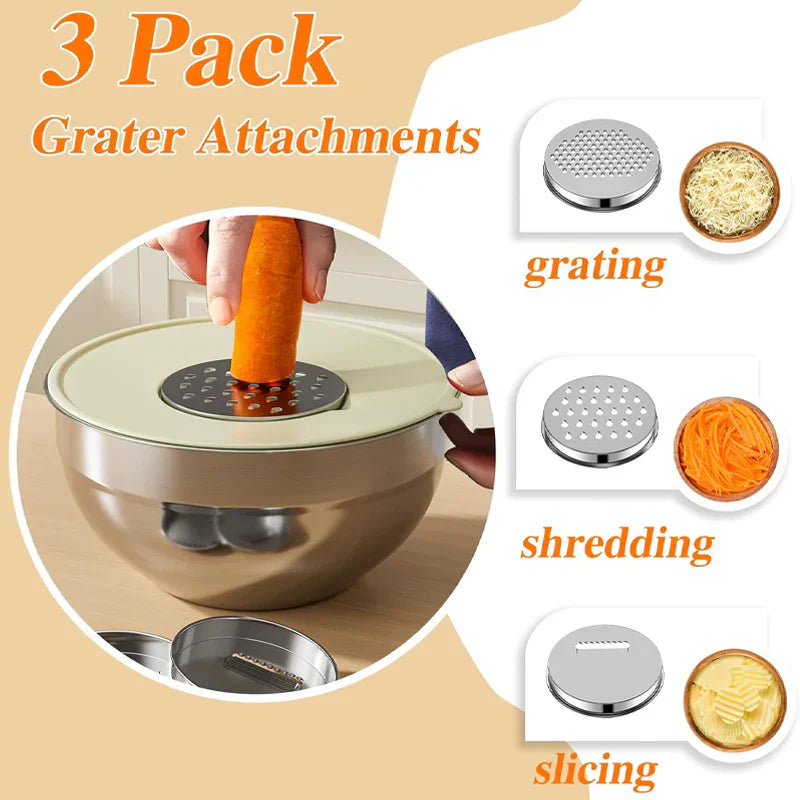 Sleek Mixing Bowl Set | Stainless Steel, 6 Bowls with Lids and Grater Attachments 7