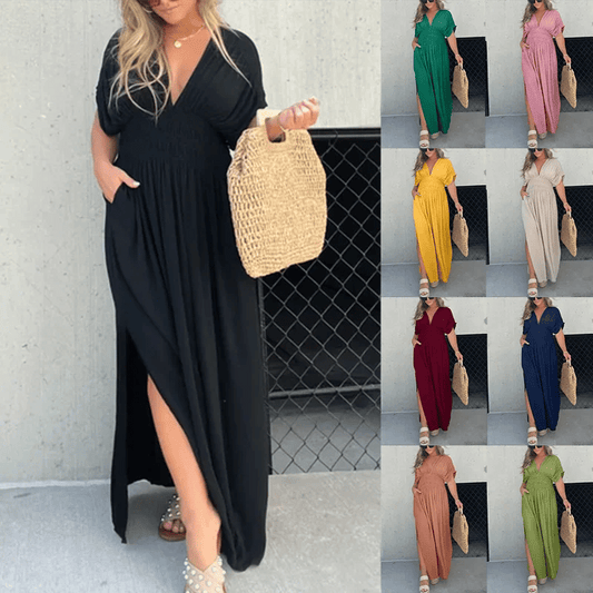 Sleek V-Neck Dress | Casual, Lightweight Cotton Blend Summer Dress 0