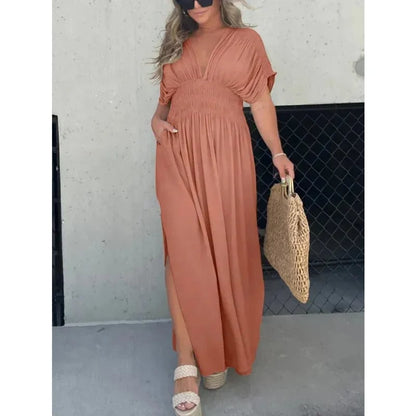 Sleek V-Neck Dress | Casual, Lightweight Cotton Blend Summer Dress 1