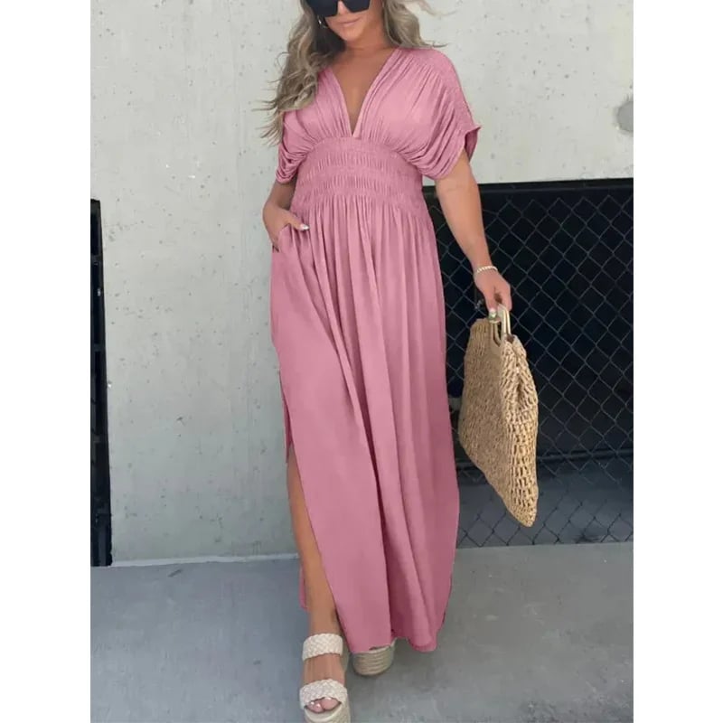 Sleek V-Neck Dress | Casual, Lightweight Cotton Blend Summer Dress 10