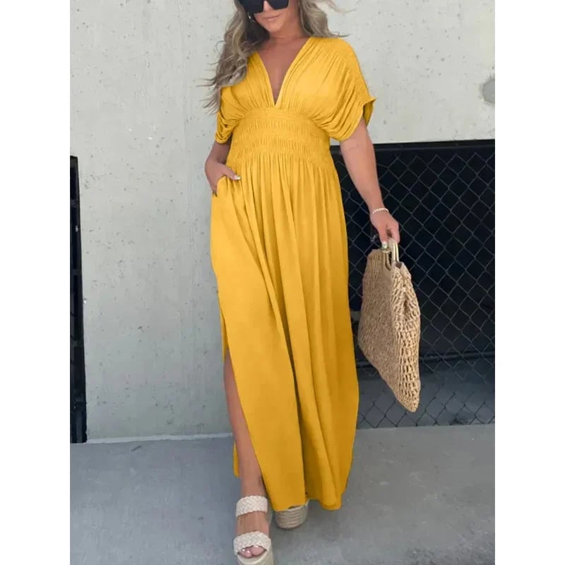 Sleek V-Neck Dress | Casual, Lightweight Cotton Blend Summer Dress 3