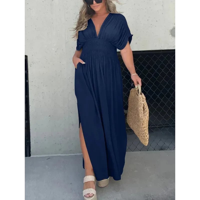 Sleek V-Neck Dress | Casual, Lightweight Cotton Blend Summer Dress 6
