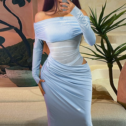 Sola Maxi Dress | Off Shoulder, Pleated Sheer Mesh Design 6