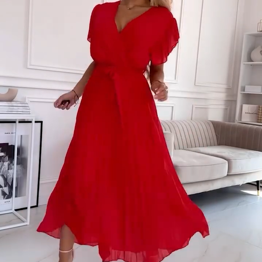 Soleil Pleated Dress | Flowy, V-Neck Design 1