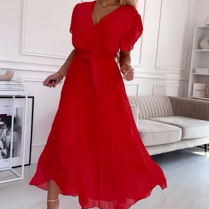 Soleil Pleated Dress | Flowy, V-Neck Design 1