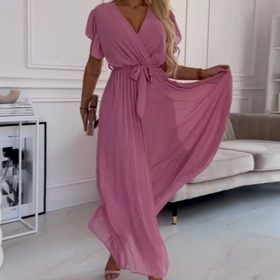 Soleil Pleated Dress | Flowy, V-Neck Design 2