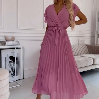 Soleil Pleated Dress | Flowy, V-Neck Design 4