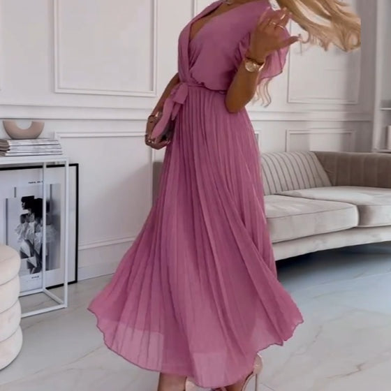 Soleil Pleated Dress | Flowy, V-Neck Design 5