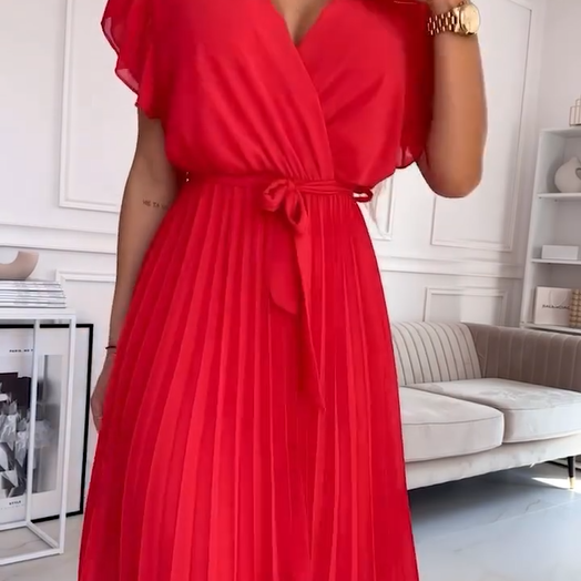 Soleil Pleated Dress | Flowy, V-Neck Design 6