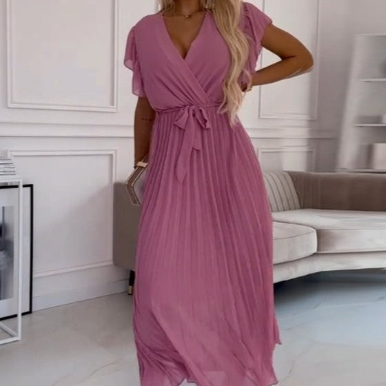 Soleil Pleated Dress | Flowy, V-Neck Design 8